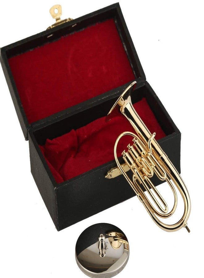 Dselvgvu Miniature Tuba with Stand and Case Brass Mini Musical Instrument Baritone Horn Replica Collectible Figurines Dollhouse Accessories Model Home Decoration Display Ornament (3.94"x1.42") - Image 5